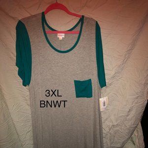 LULAROE CARLY -NWT 3XL GREY WITH TEAL SLEEVES